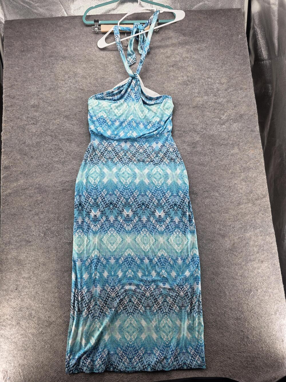 Cynthia Rowley Dress Womens L Blue Maxi Sundress Cowl Neck Strappy Lined